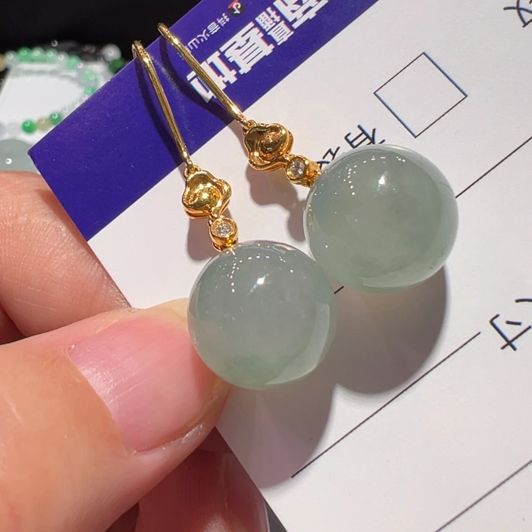 翡翠18K金镶嵌颈饰耳环