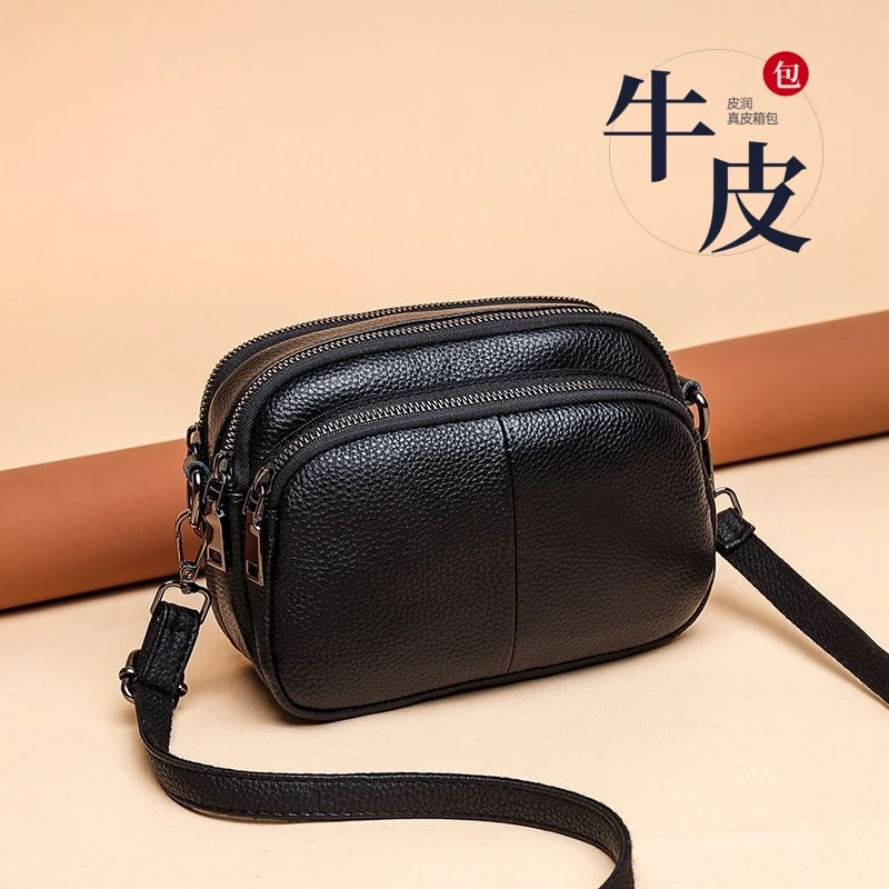 【真皮女包】新款时尚多层软皮头层牛皮包小方包妈妈包单肩包小钱包