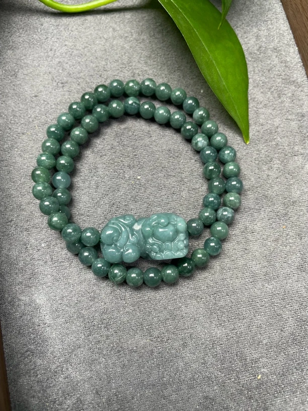 2169 珠翠玉绕 缅甸翡翠貔貅双圈5.8mm手链