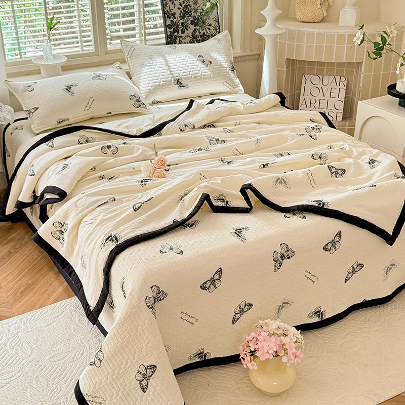 【晚悠】新款轻奢赫本亲肤印花床盖夏被四件套-wp19