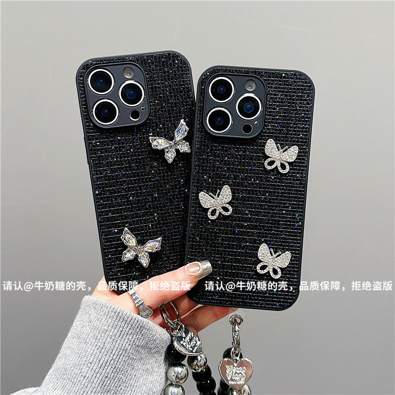 肤感直边黑闪钻适用苹果iPhone17/华为荣耀/OPPO/VIVO/小米手机壳