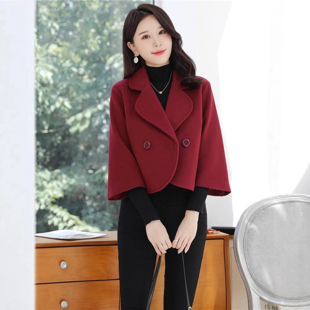 韩板小款毛呢外套女短款高腰毛妮秋冬新款气质小个子洋气时尚百搭