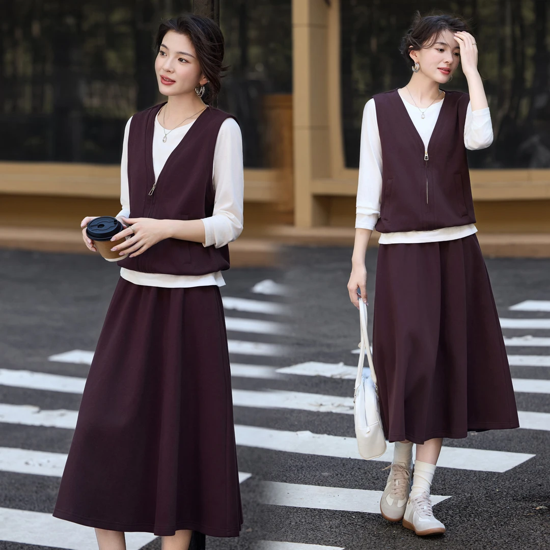 韩系假两件长袖卫衣半身裙套装女秋季夏日绝美松驰感爆款两件套