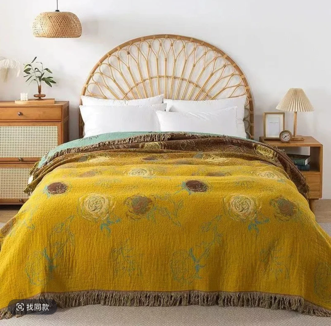 150*200（鎏金玫瑰）流苏亲肤透气双面多功能睡毯休闲