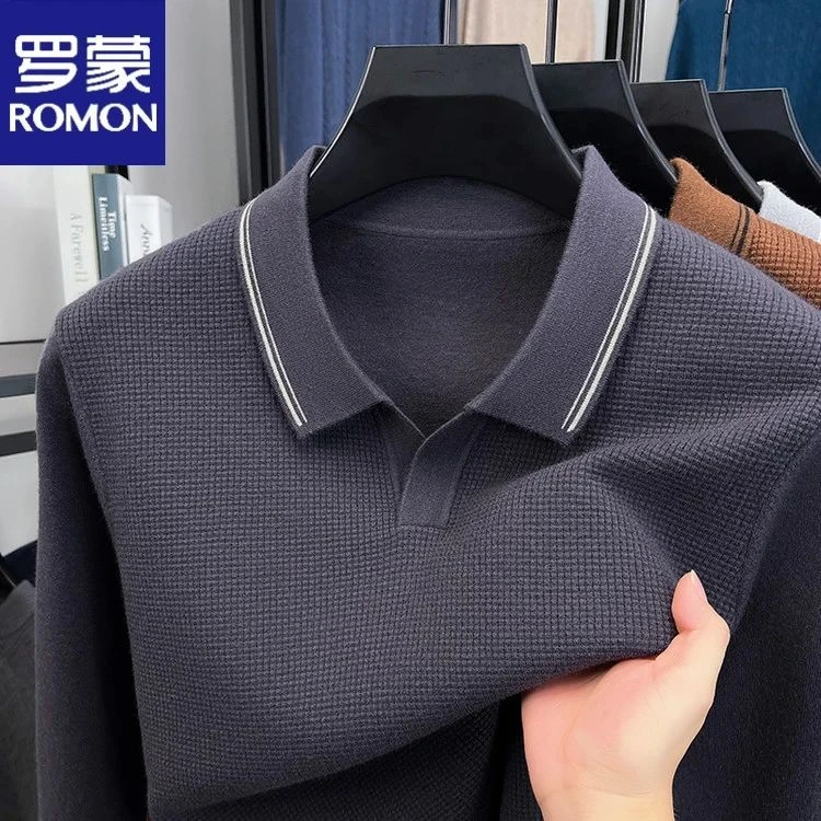 罗蒙2025秋polo针织衫男士冬季商务休闲翻领套头上衣毛衣打底衫男