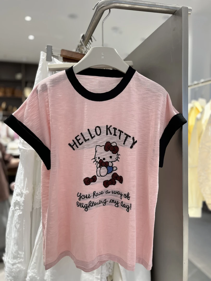 夏季休闲时尚圆领卡通显瘦撞色字母半袖上衣短袖T恤【哈喽凯蒂】