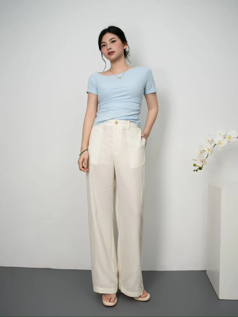 春夏季高腰显瘦亚麻白色裤子阔腿裤小个子直筒天丝亚麻裤夏季薄款