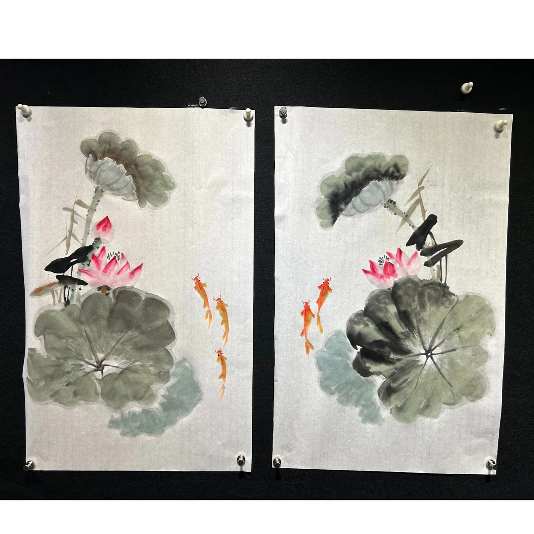 【荷一对】张静老师书画作品-竖版 画芯：70*45