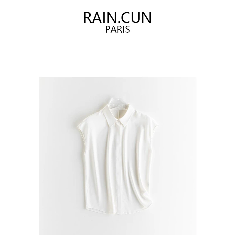 RAIN.CUN夏季薄款简约百搭衬衫上衣云感无袖轻奢翻领衬衣11804B