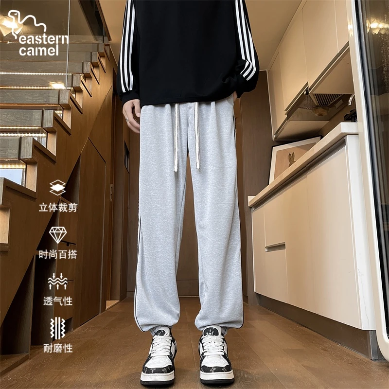 东方骆驼美式条纹休闲裤子男士夏季薄2025新款直筒宽松阔腿运动裤