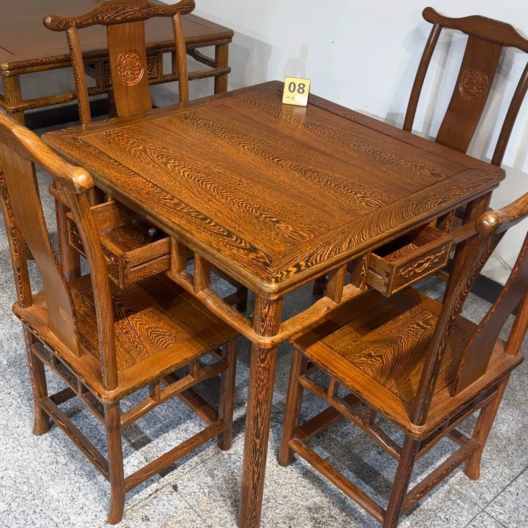 鸡翅木类成套家具90乘90高78一桌四椅