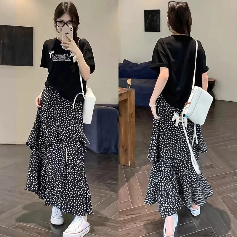 韩系复古小碎花半身裙女2025夏季新款侧开叉松紧高腰a字蛋糕长裙