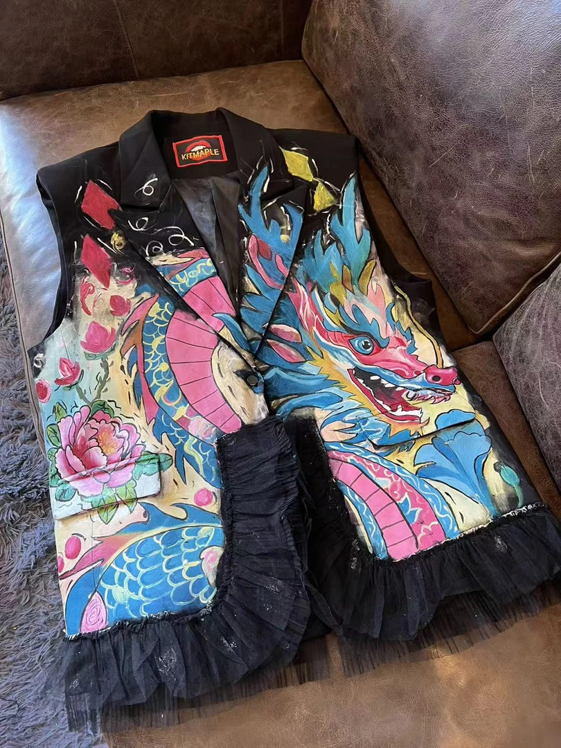 A806 牛仔时尚休闲复古中国风印花民族风国潮无袖马甲