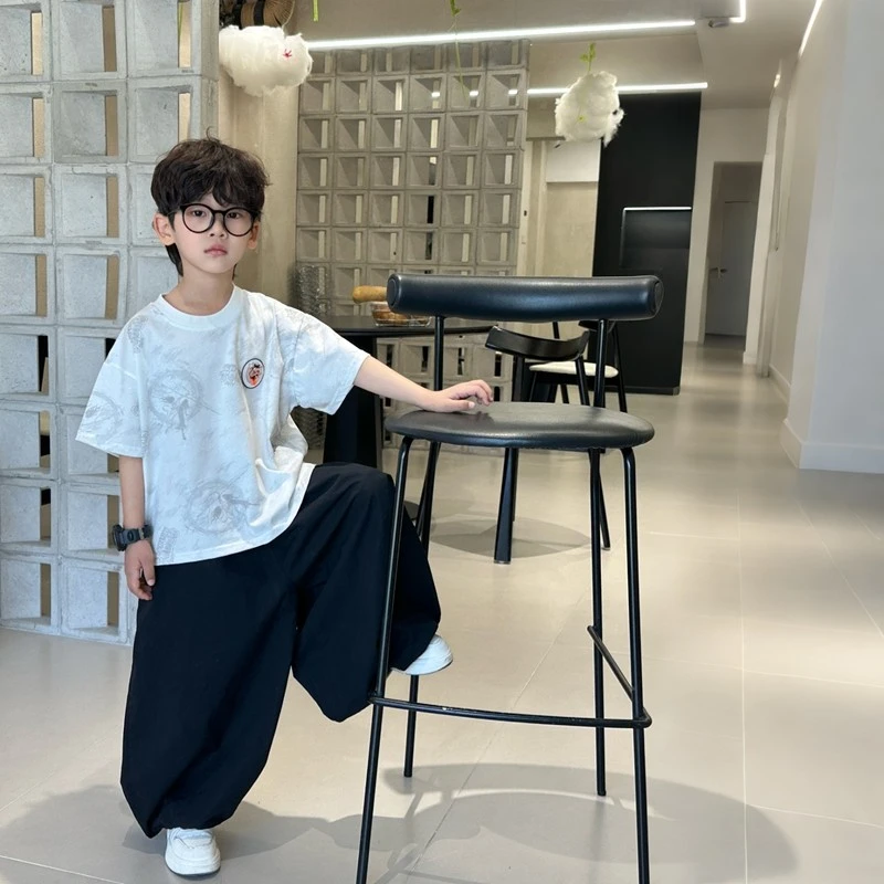 儿童哪吒套装男童夏装2025新款小男孩亮灯棉质短袖宝宝运动防蚊裤