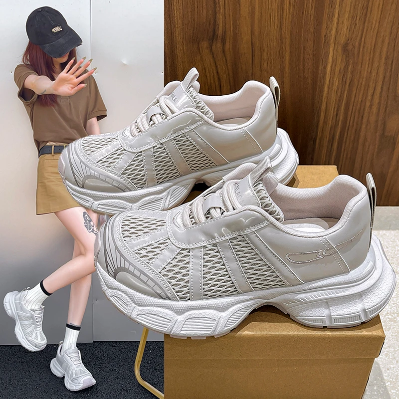 百搭轻便老爹鞋女2025新款秋季潮流时尚小个子厚底透气增高运动鞋