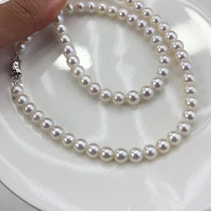 淡水珍珠颈饰银S925镶嵌卡6.5极光炫彩高品