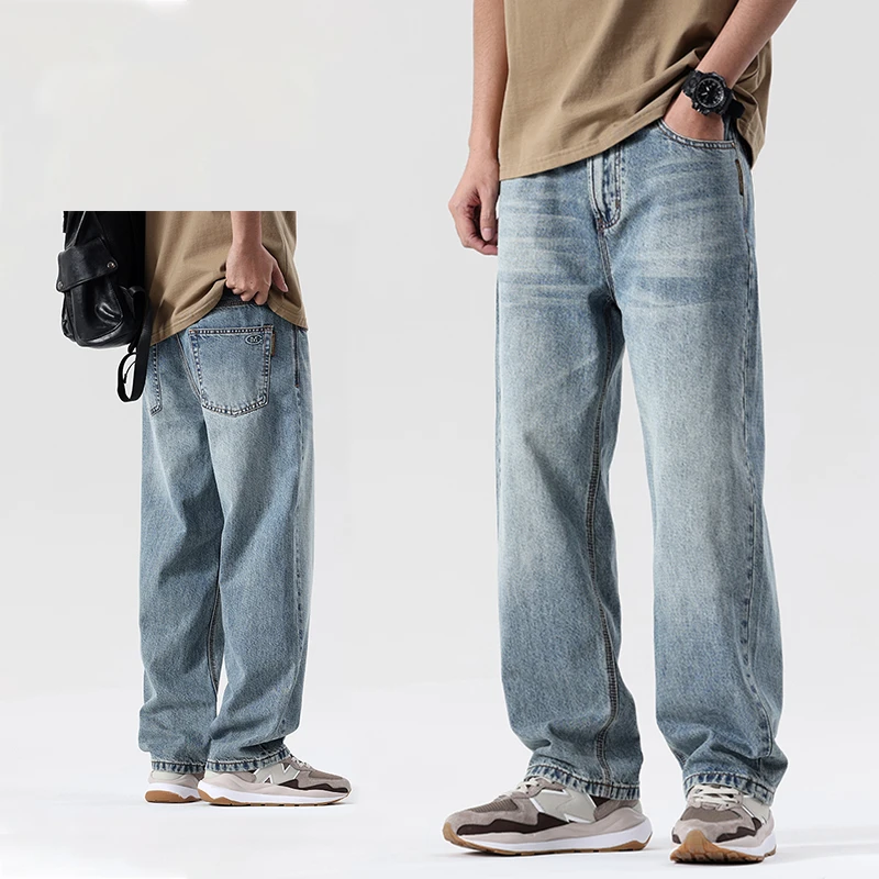 夏季薄款牛仔裤男士潮牌宽松直筒男裤水洗垂感百搭男款休闲长裤子