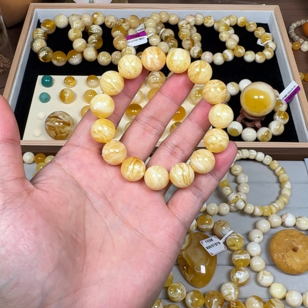 手链蜜蜡未镶嵌13.9虎皮纹千层雪高货23.1克