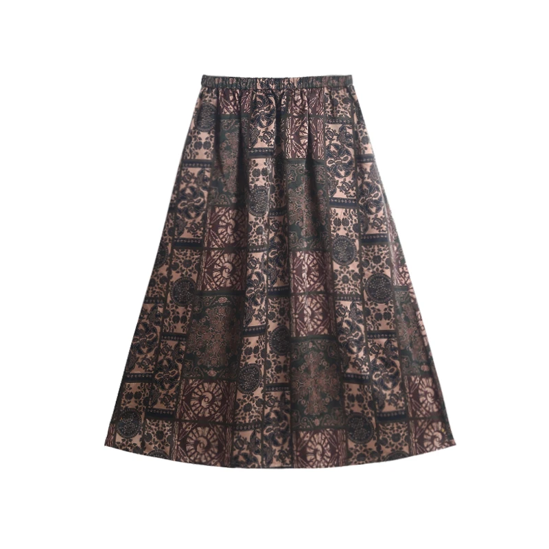 25姆米复古宝相花花罗桑波缎红云纱打褶大摆半身裙252263-3