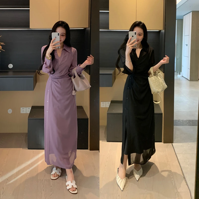 XINYI【曲线弯刀】夏季轻薄雪纺连衣裙收腰显瘦气质裙X625Q11105