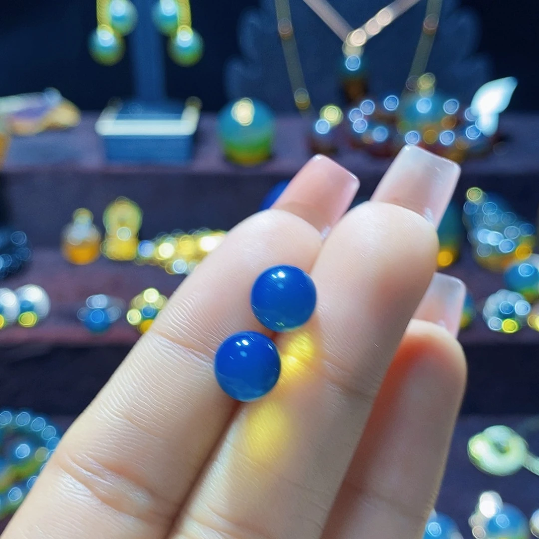 蓝珀耳饰银S925镶嵌8➕