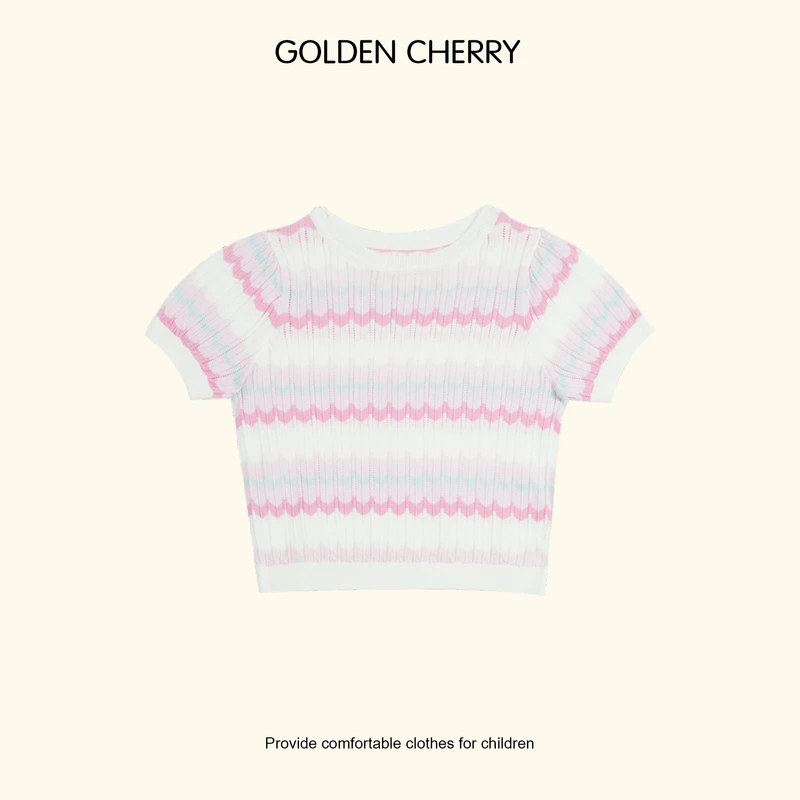 【金樱桃Golden cherry】小童彩虹色条纹针织T恤QS080