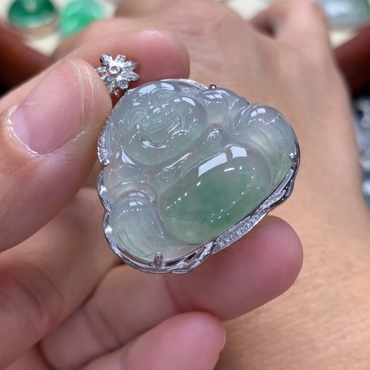 翡翠18K金镶嵌吊坠(不含链)念*