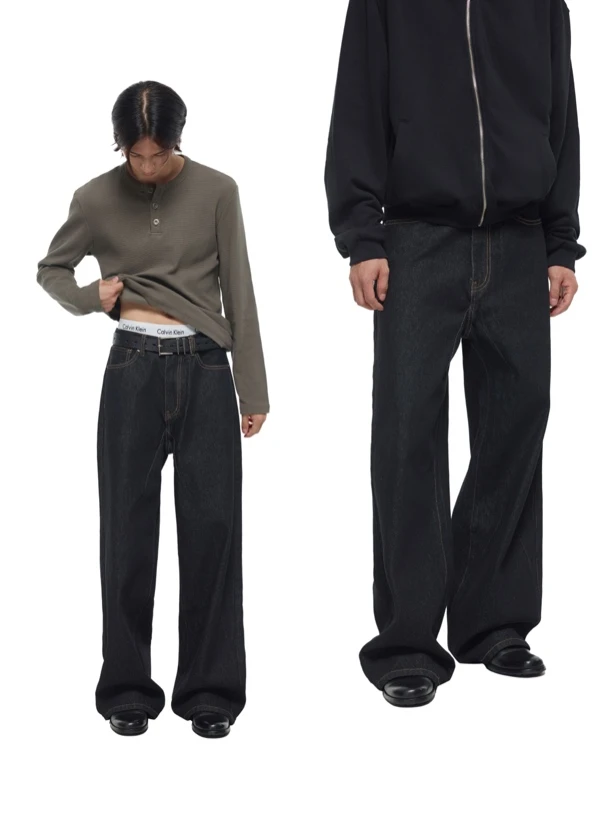 【韩子豪专属】DERT 六褶原牛 进口丹宁原色牛仔裤长裤 宽松直筒