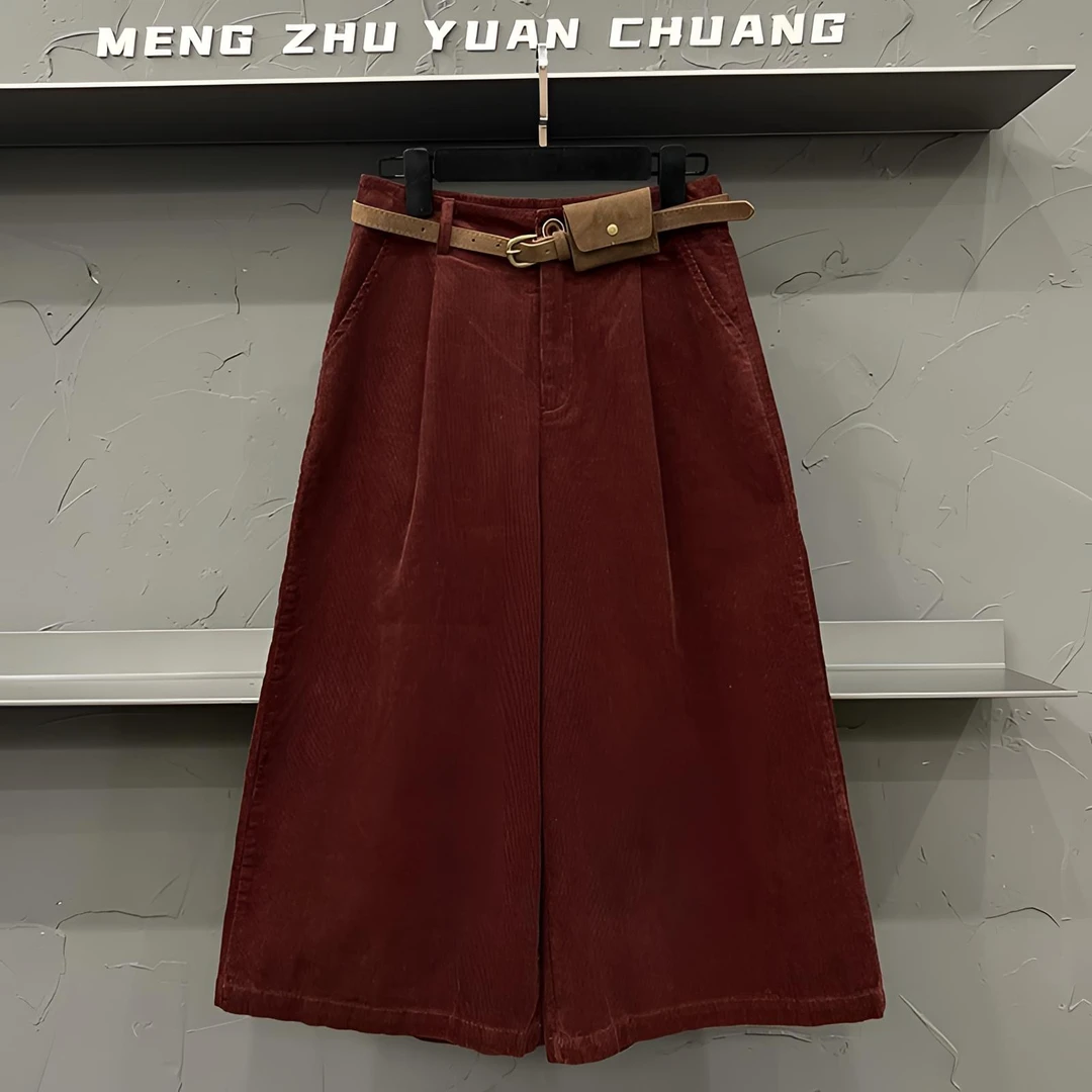 高级欧韩灯芯绒阔腿七分裤女秋冬新款时尚百搭高腰直筒休闲八分裤