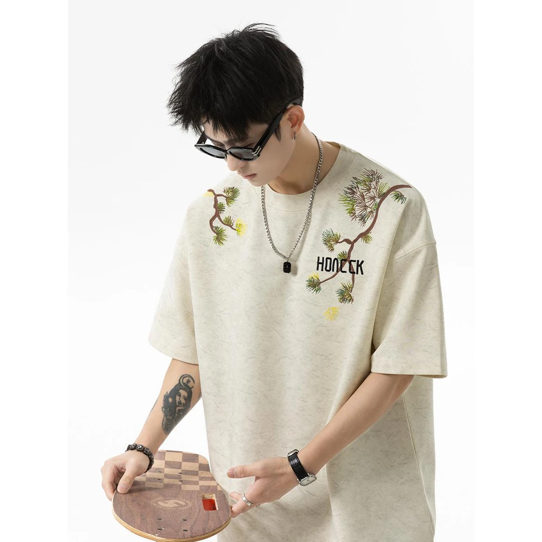 新中式国风刺绣t恤短袖男2025新款夏季穿搭痞帅重磅半袖衣服