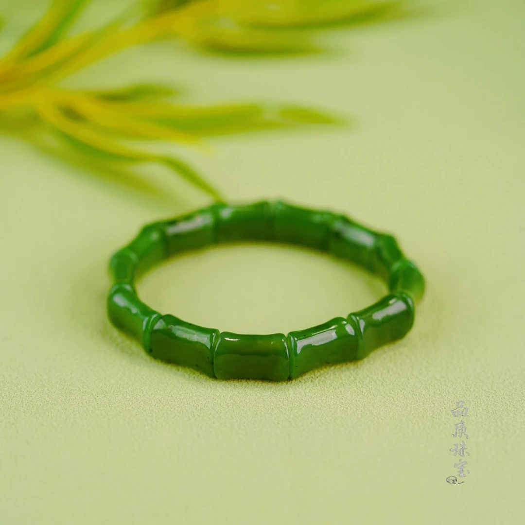 【品质珠宝】节节高升 和田玉碧玉竹节手串