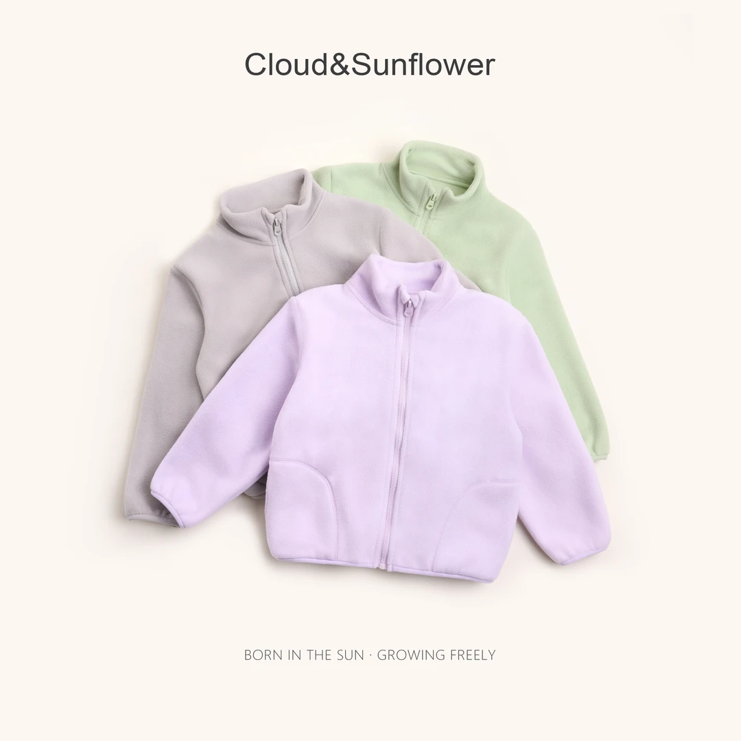 【云朵小葵】女童秋季新款时尚纯色高领小马刺绣拉链外套1113004