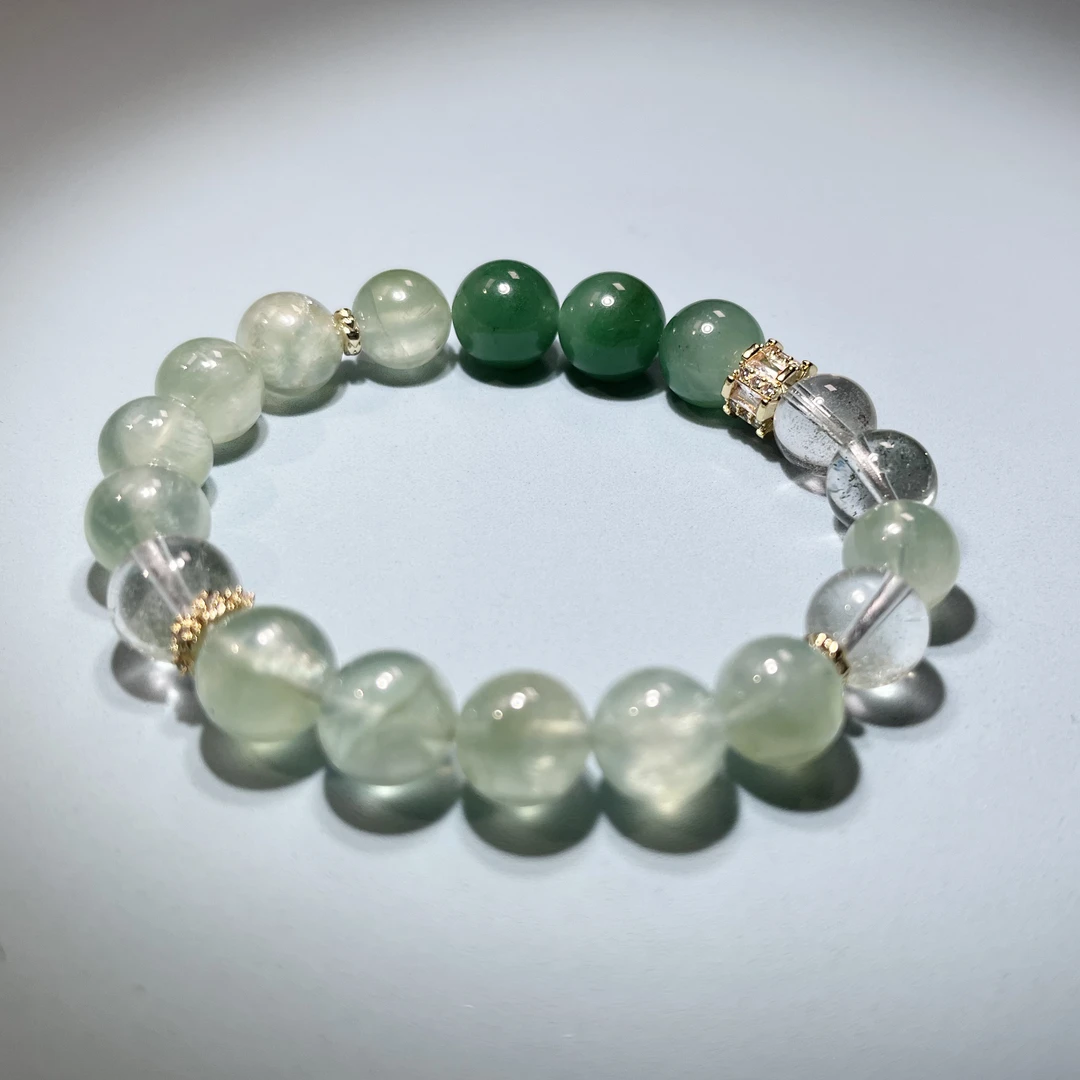 绿草莓晶手串女男11mm冰种草莓晶原石绿色珠子散珠水晶单圈手链