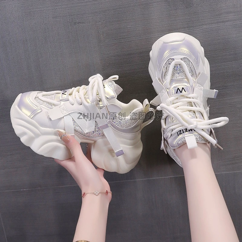 【主播自留】网红时尚亮片老爹鞋女2025秋冬新款厚底百搭休闲运动鞋
