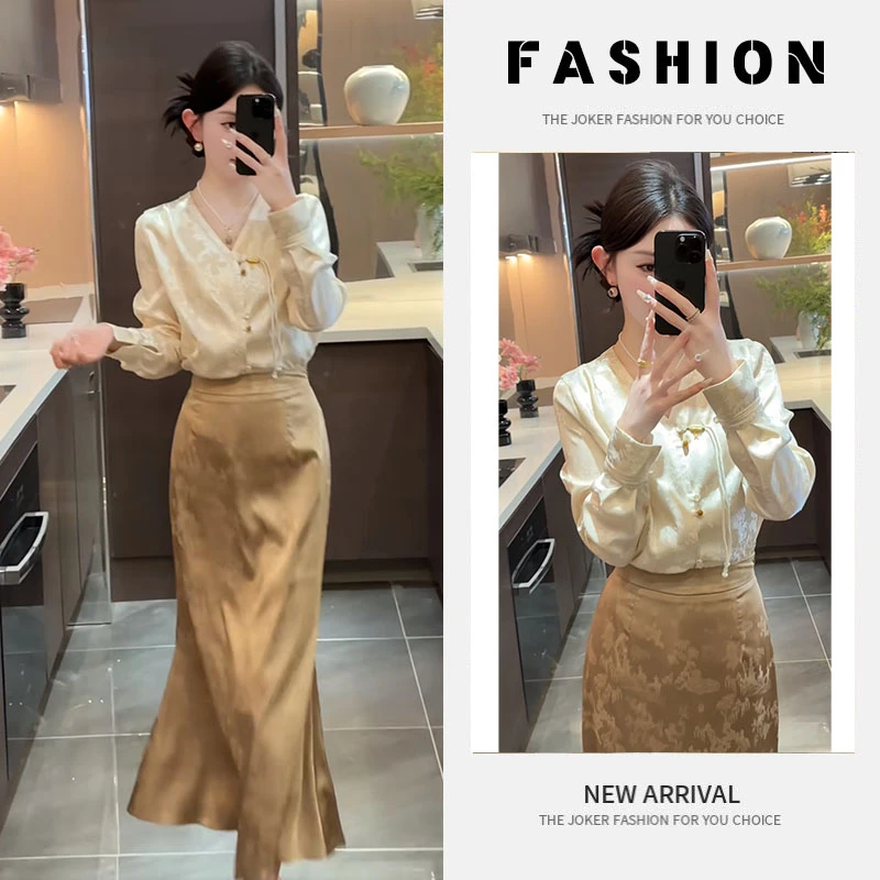 早春时尚一整套女装2025新款国风新中式衬衫上衣洋气半身裙两件套