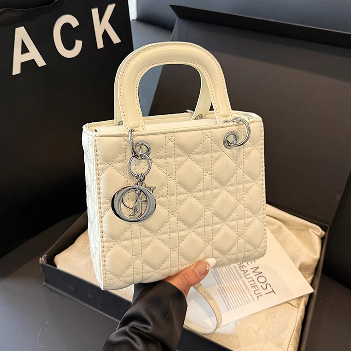 2025新款高品质磨砂菱格戴妃包包女高级单肩手提包时尚ins斜挎包