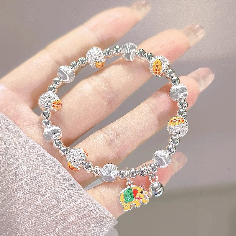 足银手链 999珐琅吉象猫眼手链女纯银新中式国潮时尚百搭手