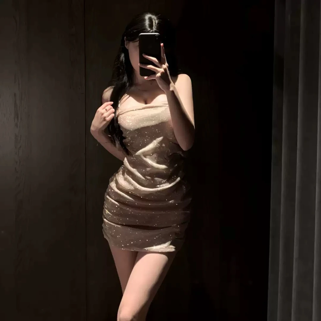 夏新款拼接碎闪吊带收腰显瘦辣妹开叉包臀连衣裙性感时尚法式