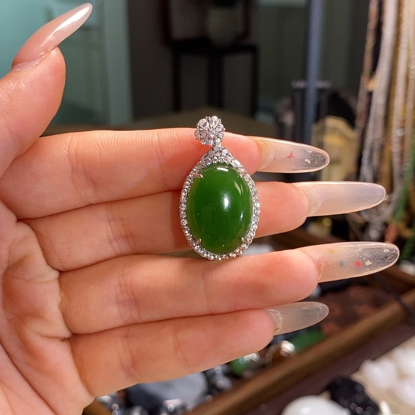 【闪购商品】和田玉银S925镶嵌吊坠(赠链)