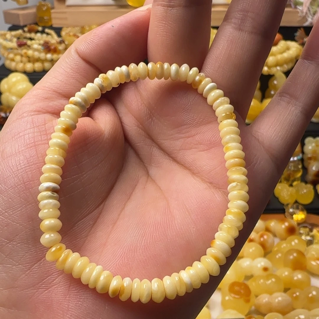 蜜蜡未镶嵌颈饰白花蜡隔珠手串