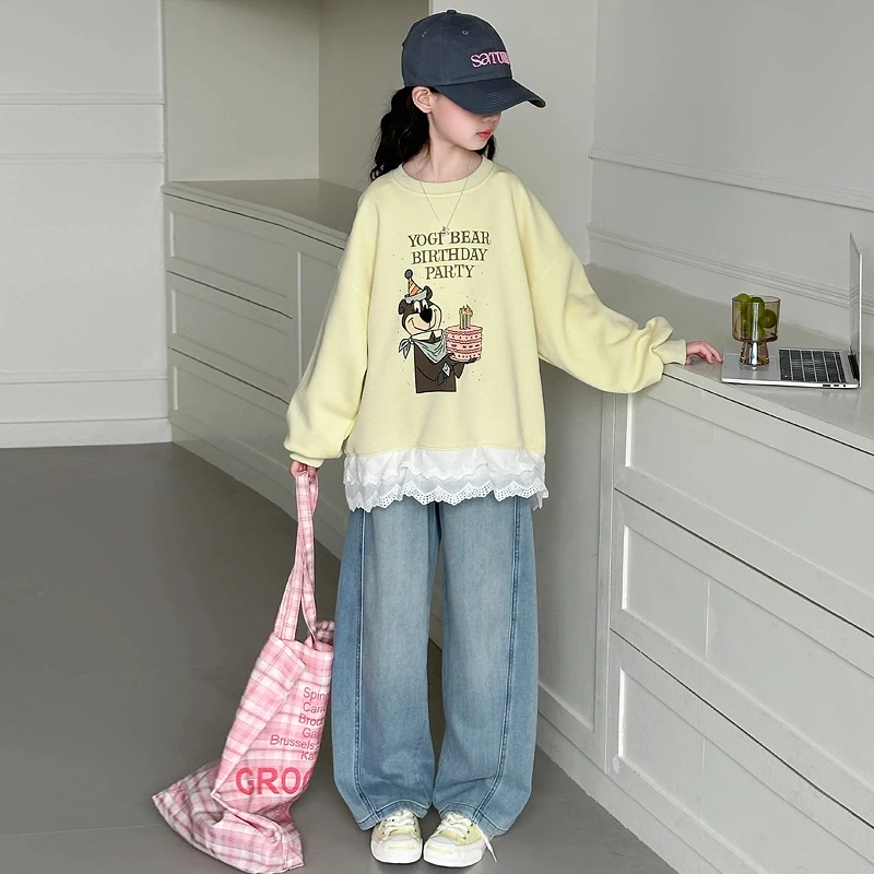 女童春秋款甜美卫衣宽松套装2025洋气新款中大儿童6-12岁15牛仔裤