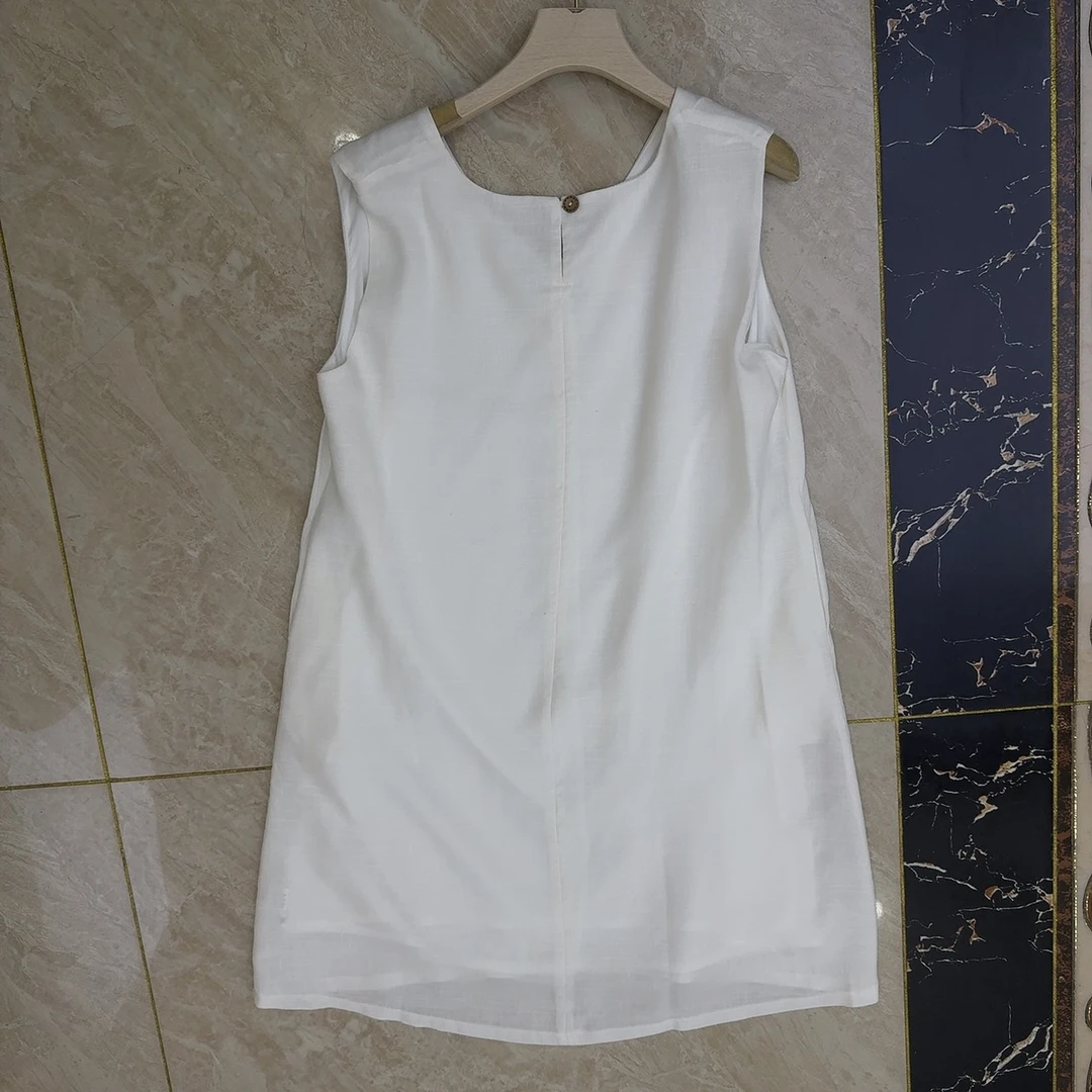 9953法式赫本风经典重磅无袖圆领宽松小个子休闲连衣裙