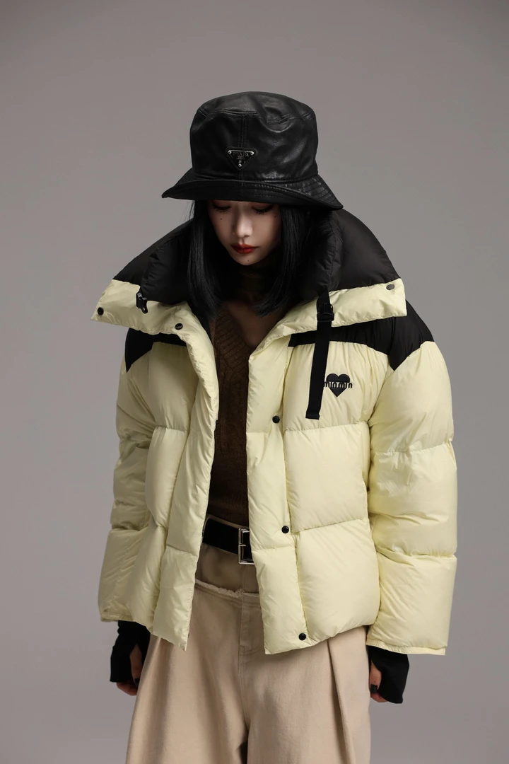 老琴私服   欧若风设计感撞色保暖显瘦短款羽绒外套女  7054