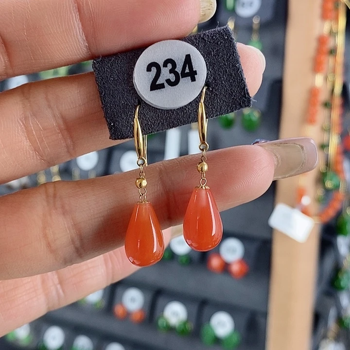 南红玛瑙耳饰18K金镶嵌