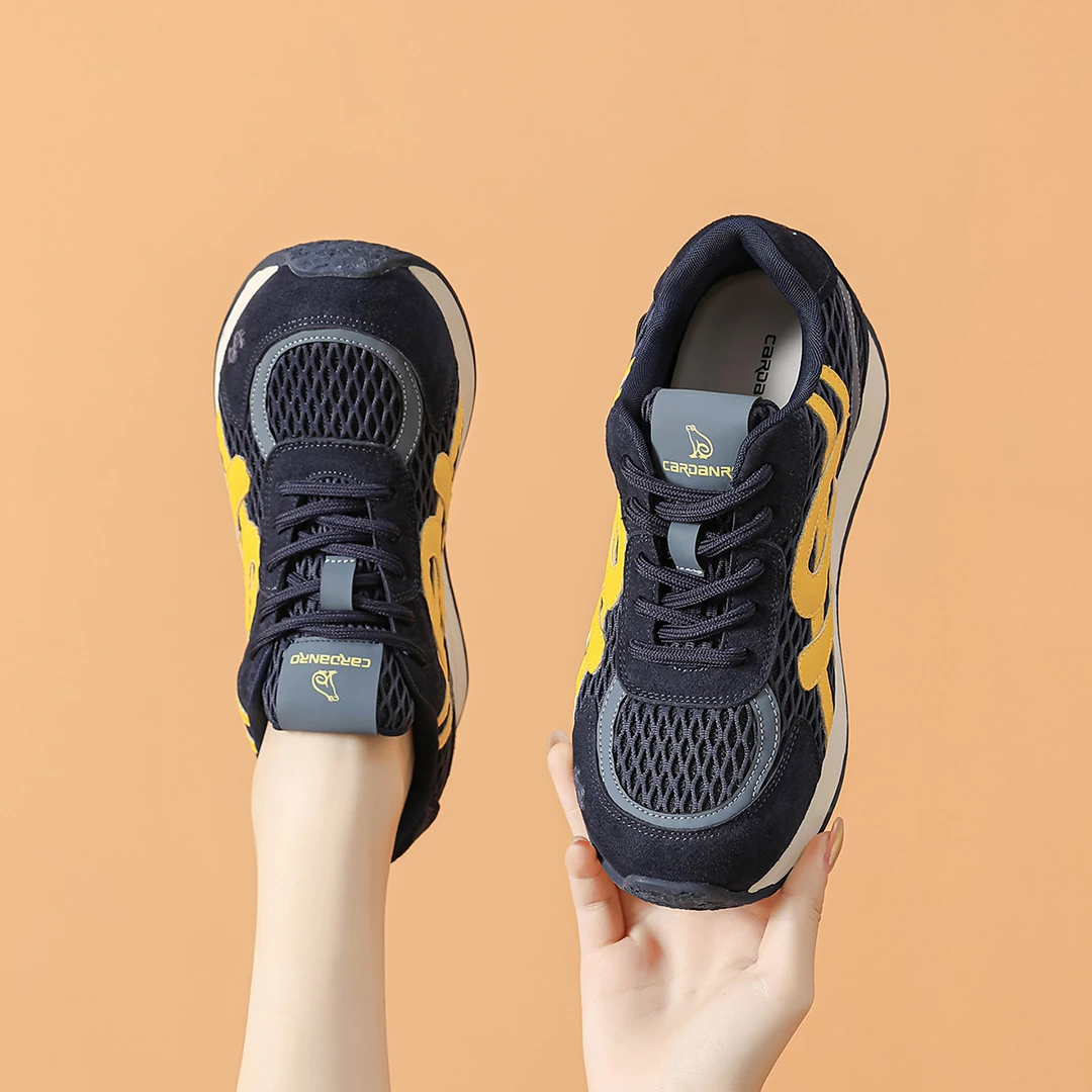 卡丹路2025秋季透气德训鞋系带时尚休闲鞋网面单鞋欧若风女鞋新款