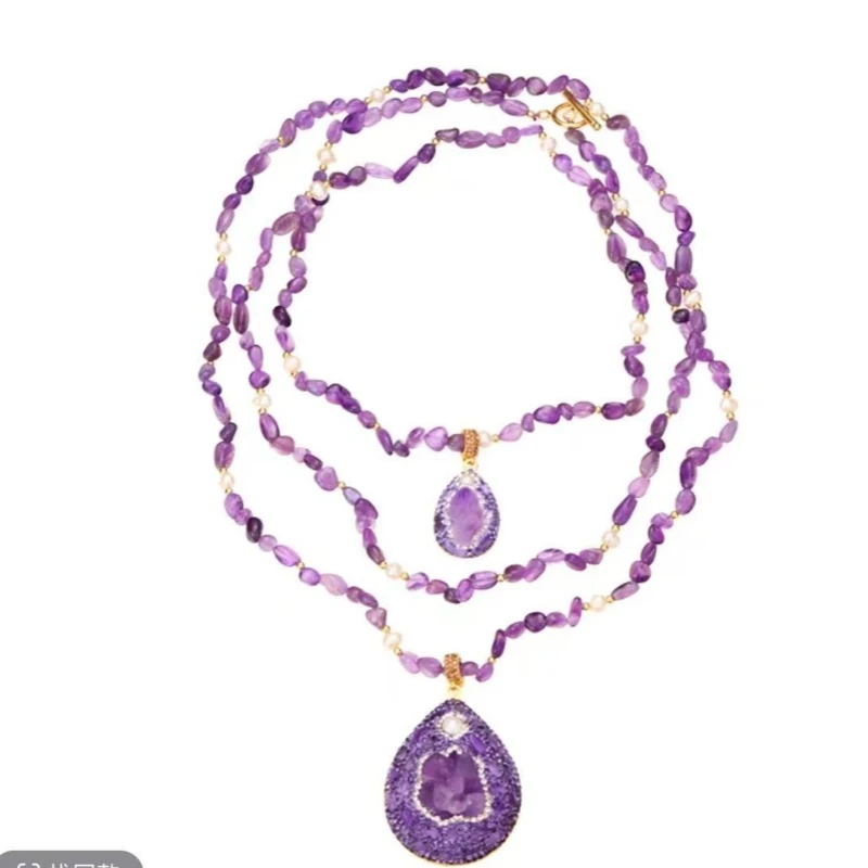 铜合金合成锆石项链 手工气质古风紫色毛衣链 4014