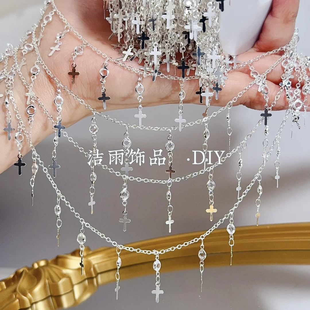 (洁雨饰品DIY) L00136  十字架链条古风发饰流苏钻链异域DIY链条
