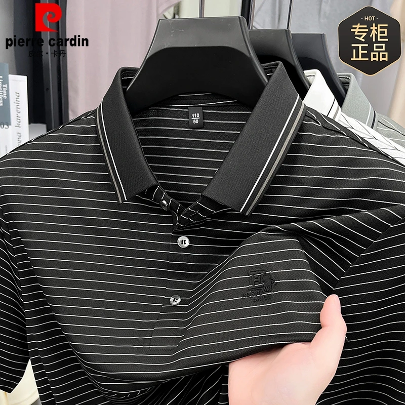 皮尔卡丹青年条纹polo衫男新款夏季短袖t恤潮牌高端夏装半袖体恤