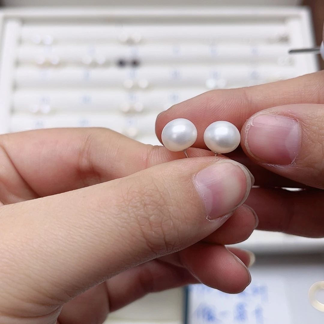淡水珍珠耳饰银S925镶嵌@*