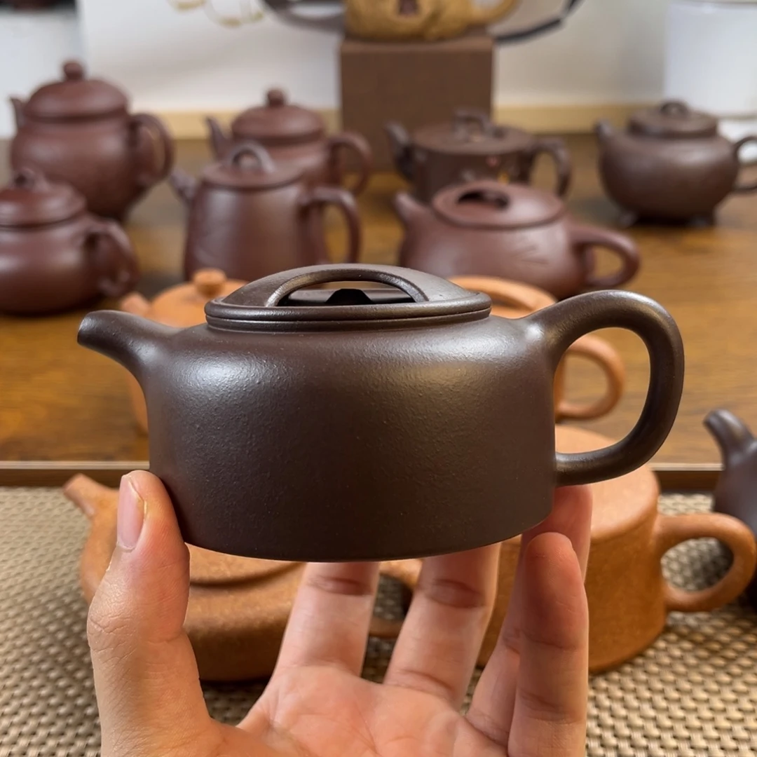 茶壶紫砂老紫泥精工制作牛盖莲子壶180cc